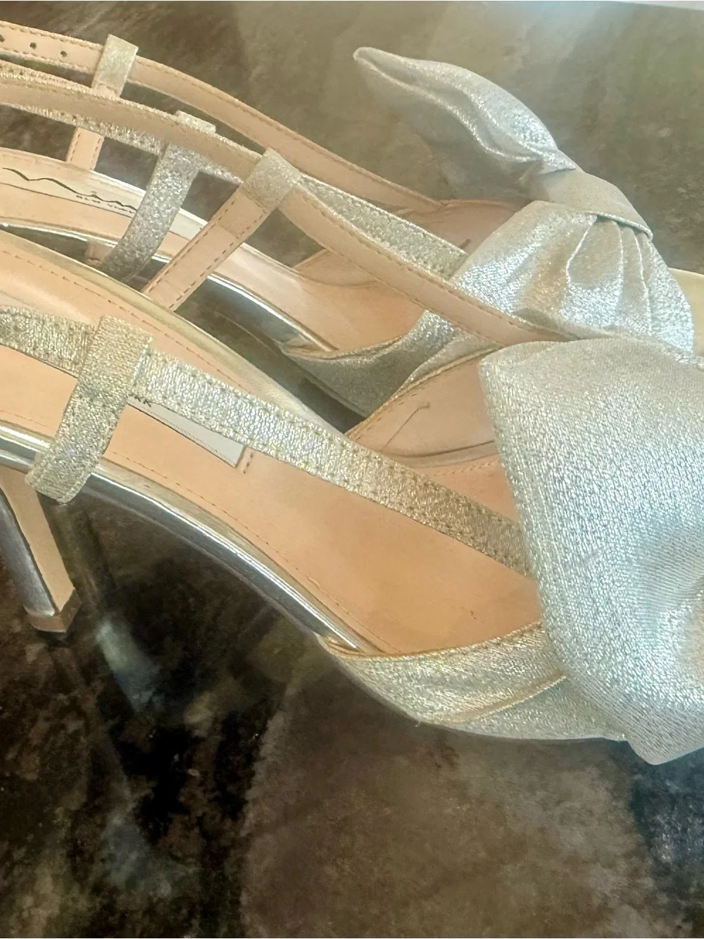 Nina Silver Bow Open-Toe Slingback Heels